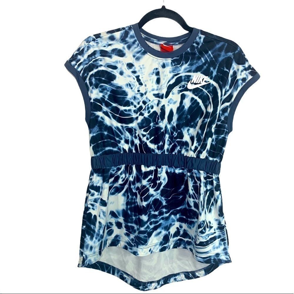 Nike blue white top tie dye elastic waist medium (c1)